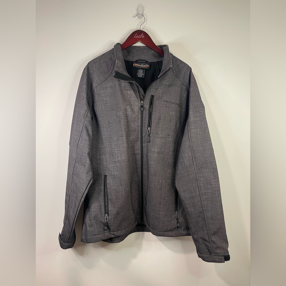 Free Country Mens Grey Crosshatch Softshell Jacket XLT Full Zip Pocketed